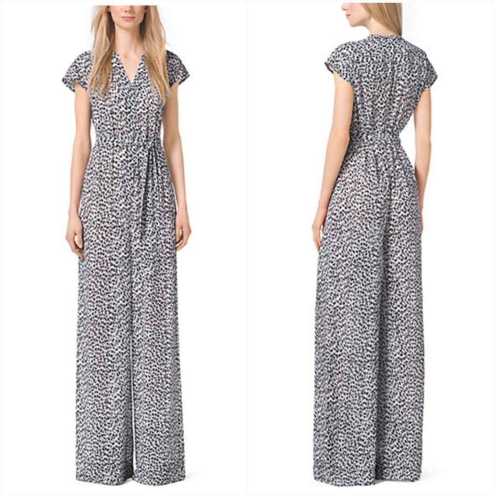 Michael Kors Abstract Animal Jaguar Print Jumpsuit With Belt NEW